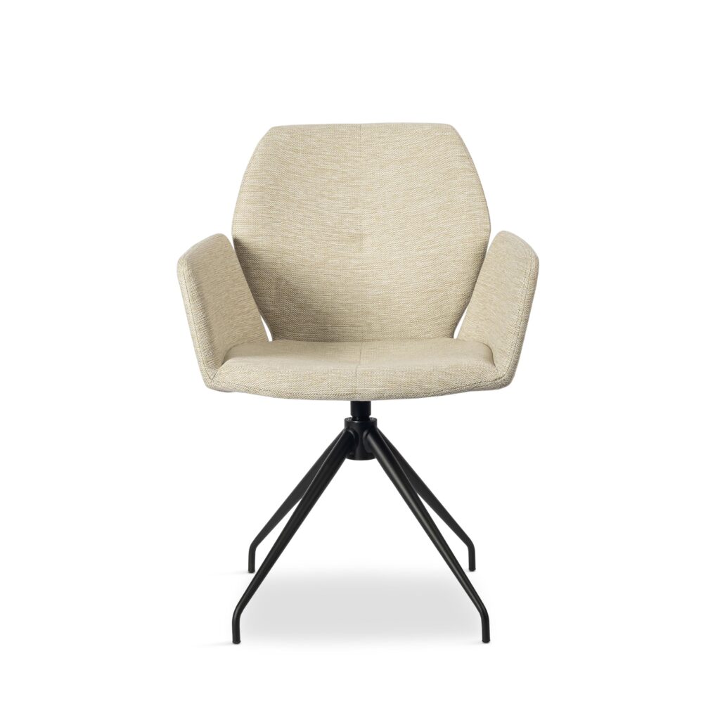 eetkamerstoel beige creme met zwart stalen draaipoot