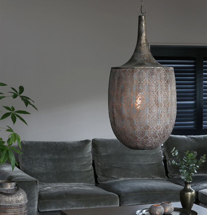 vintage hanglamp bruin goud metaal