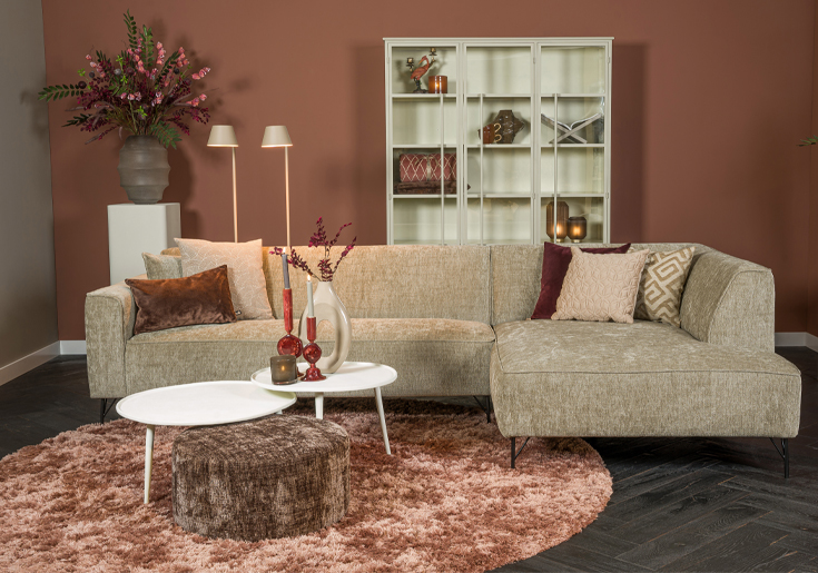 Hoekbank stof beige bruin