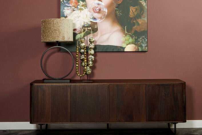 Hout bruin dressoir zwart onderstel