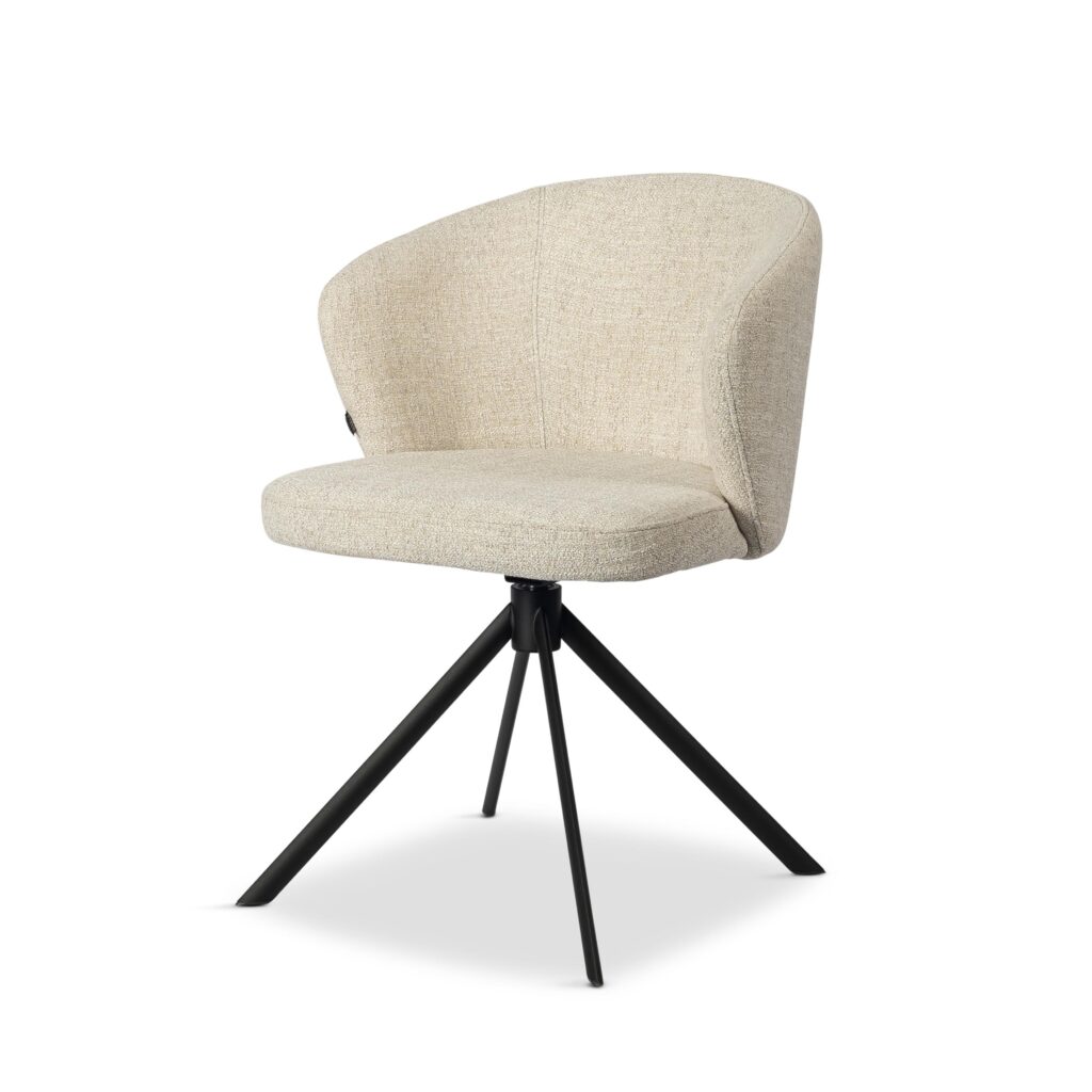 beige stoel met zwarte poot en armleuning