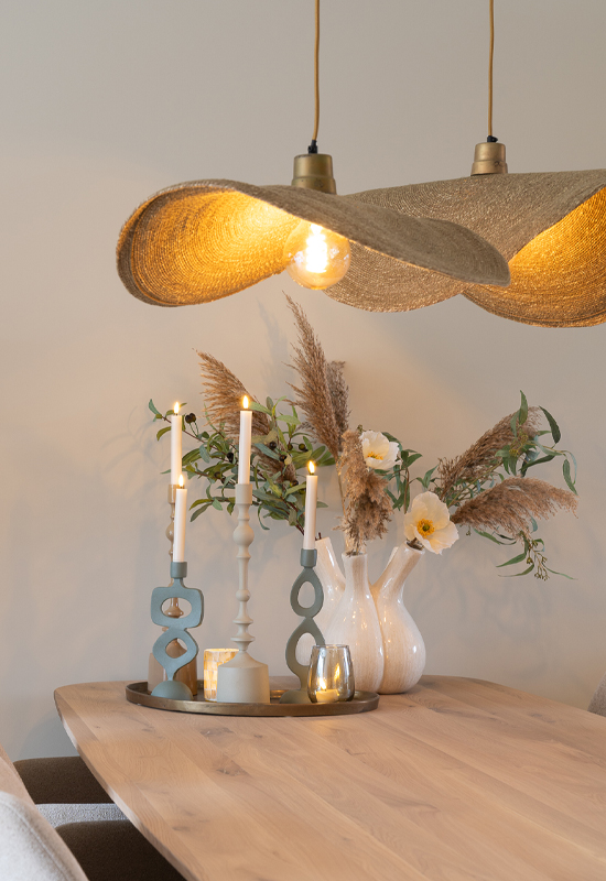 Jute hanglamp met gouden details