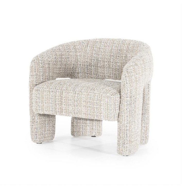 Fauteuil stof taupe blokpoten ronde rugleuning