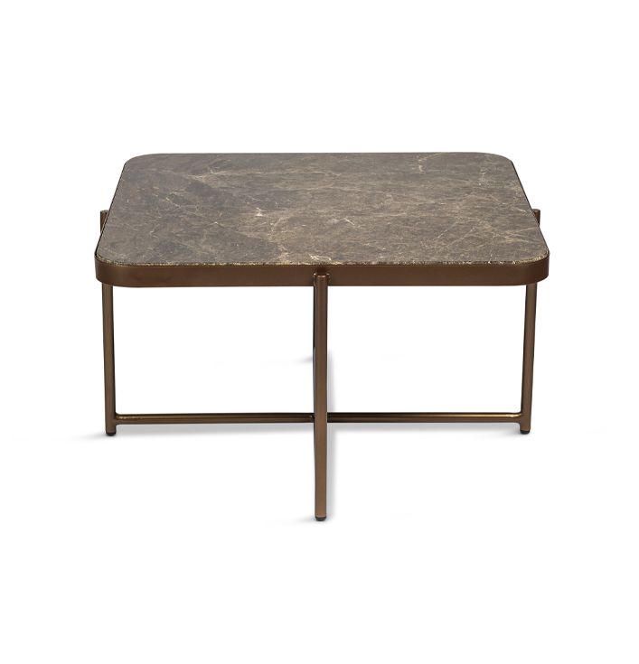 Salontafel marmer vierkant met metaal bruine afwerking