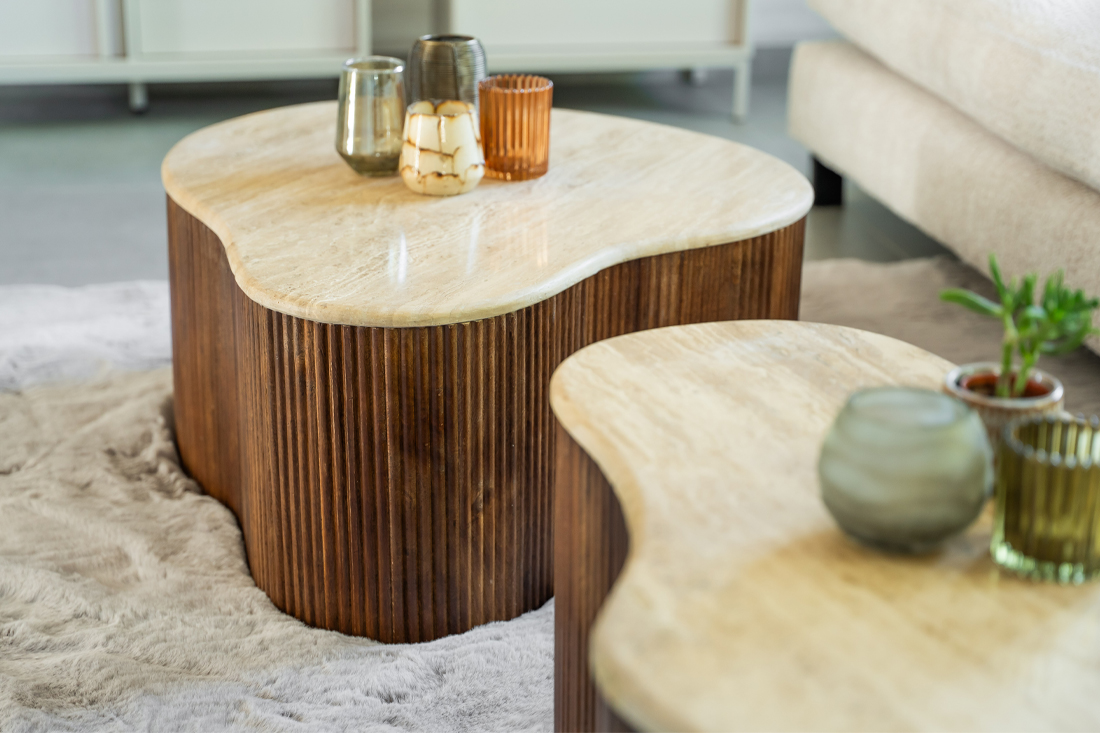 Japandi salontafel bruin hout en marmer