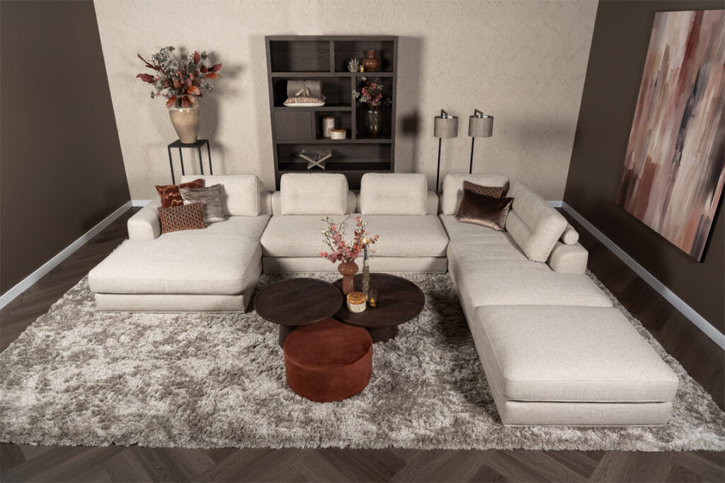 Beige hoekbank stof