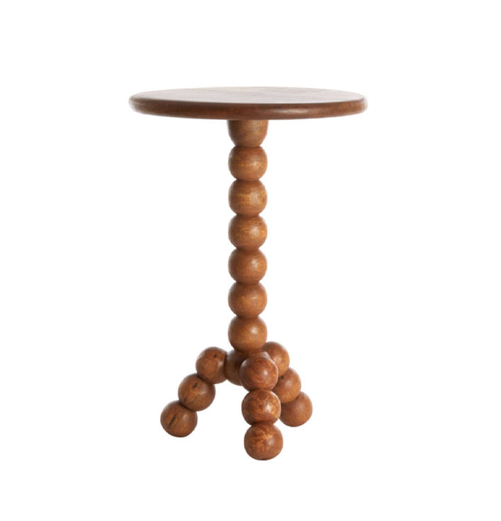 Bijzettafel rond bruin hout met unieke poot