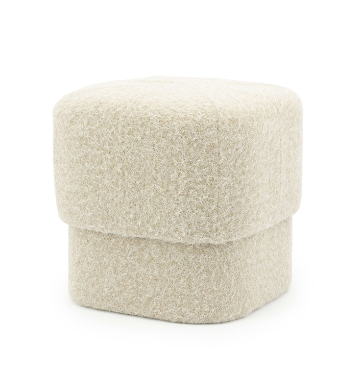 Poef stoel stof zacht fluffy polyester taupe