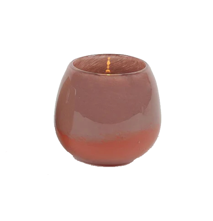 Waxinelichthouder roze glas rond
