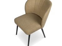 Eetkamerstoel beige stof met verticale stiknaden in de ronde rugleuning