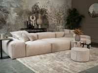 Hoekbank beige ribstof elementenbank