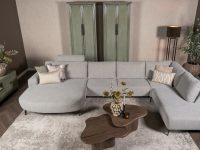 Recht en rond element bank grijs stof