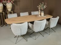 Stoffen eetkamerstoel beige met bronze poot metaal