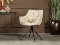 eetkamerstoel beige creme met armleuning en zwarte draaipoot