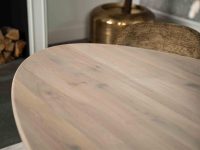 grijs bruin eikenhout eettafel met brons onderstel