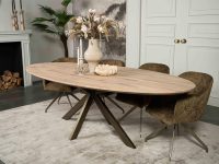 ovaal eettafel eikenhout met grijs en brons poten